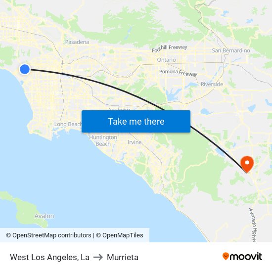 West Los Angeles, La to Murrieta map