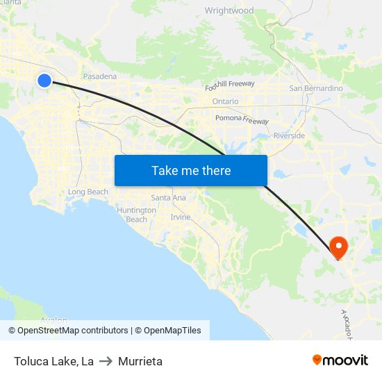 Toluca Lake, La to Murrieta map