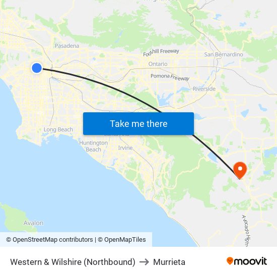 Western & Wilshire (Northbound) to Murrieta map