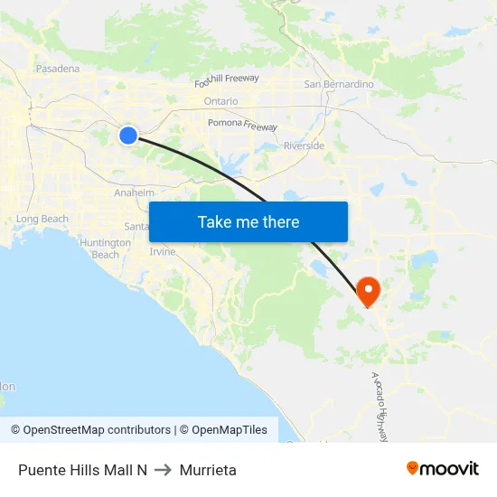 Puente Hills Mall N to Murrieta map