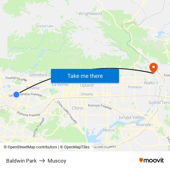 Baldwin Park to Muscoy map