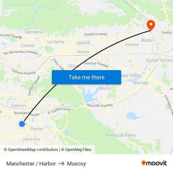 Manchester / Harbor to Muscoy map