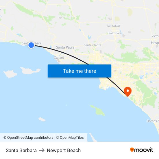 Santa Barbara to Newport Beach map