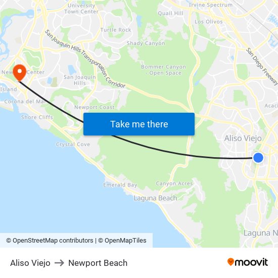 Aliso Viejo to Newport Beach map