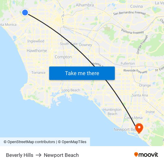 Beverly Hills to Newport Beach map