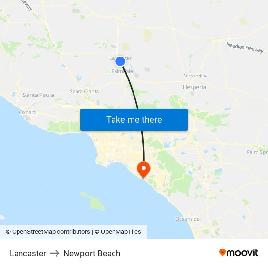 Lancaster to Newport Beach map