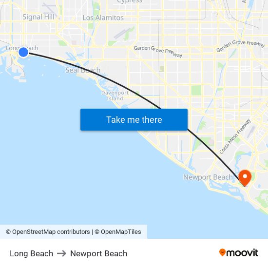 Long Beach to Newport Beach map