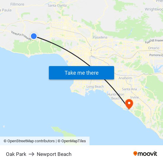 Oak Park to Newport Beach map