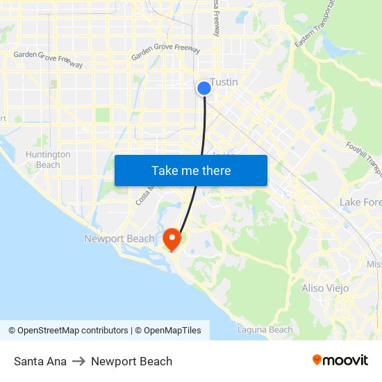 Santa Ana to Newport Beach map