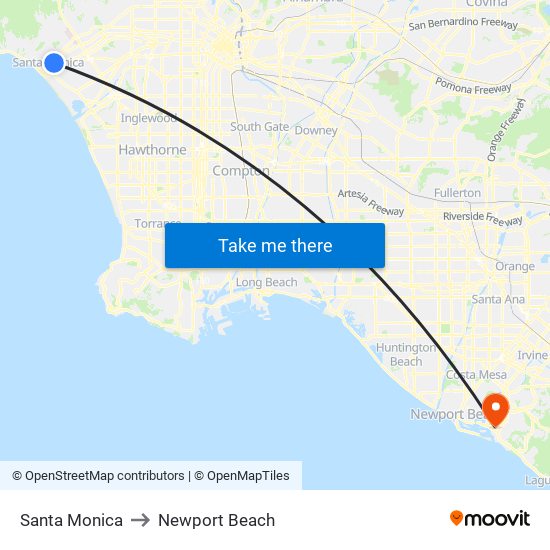 Santa Monica to Newport Beach map