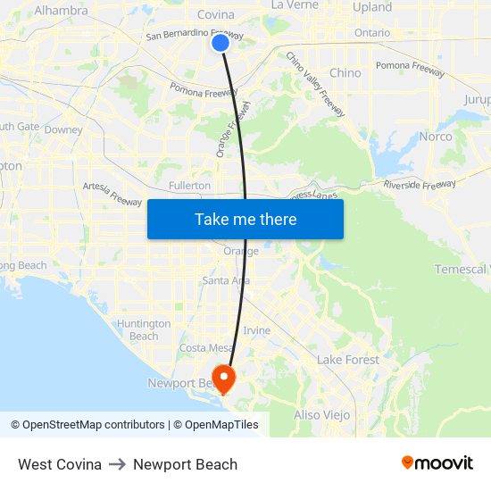 West Covina to Newport Beach map