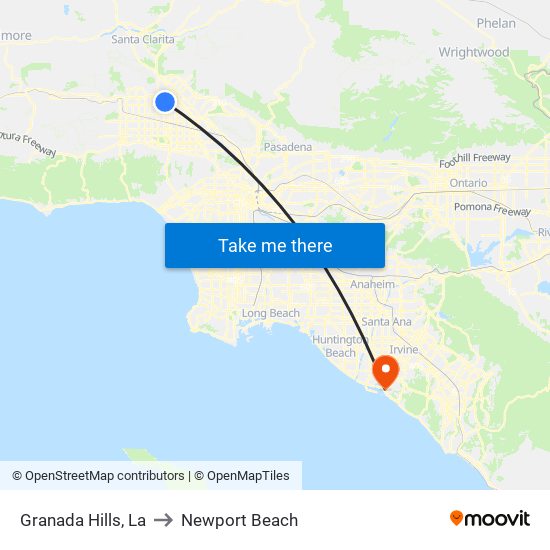 Granada Hills, La to Newport Beach map