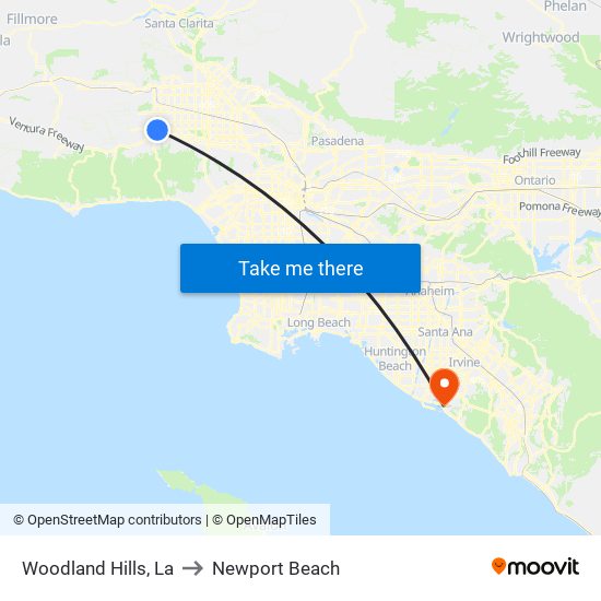 Woodland Hills, La to Newport Beach map