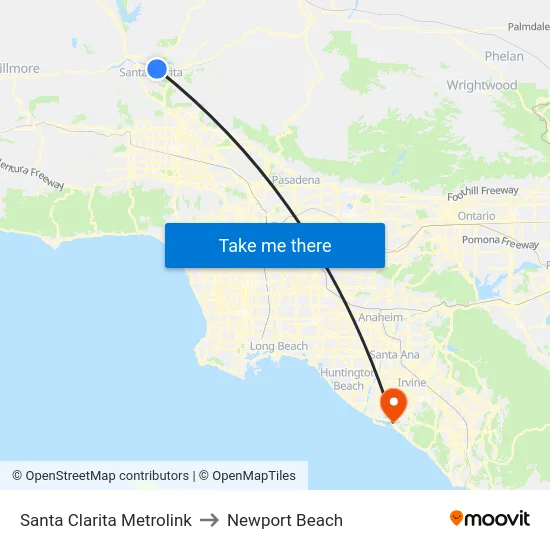 Santa Clarita Metrolink to Newport Beach map