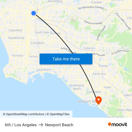 6th / Los Angeles to Newport Beach map