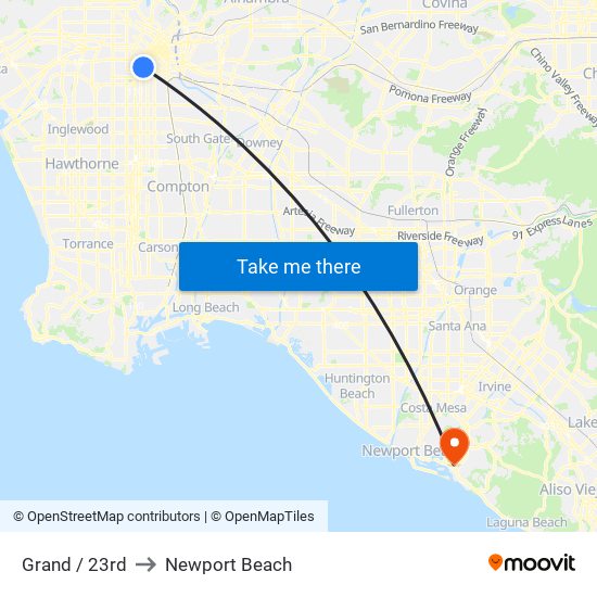 Grand / 23rd to Newport Beach map