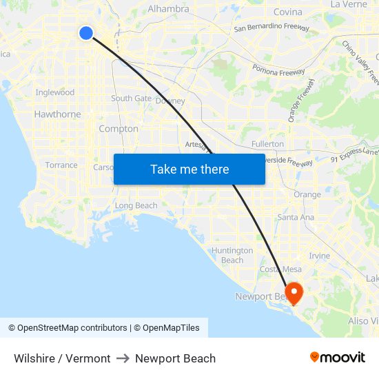 Wilshire / Vermont to Newport Beach map