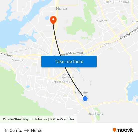 El Cerrito to Norco map