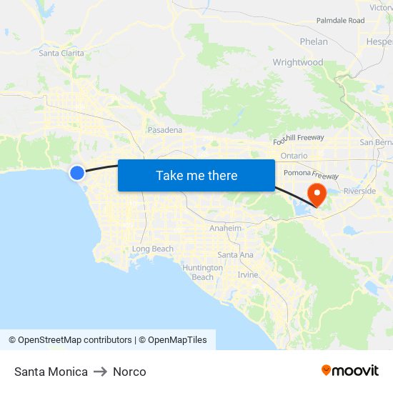 Santa Monica to Norco map