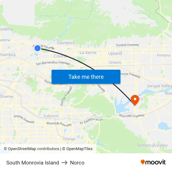 South Monrovia Island to Norco map