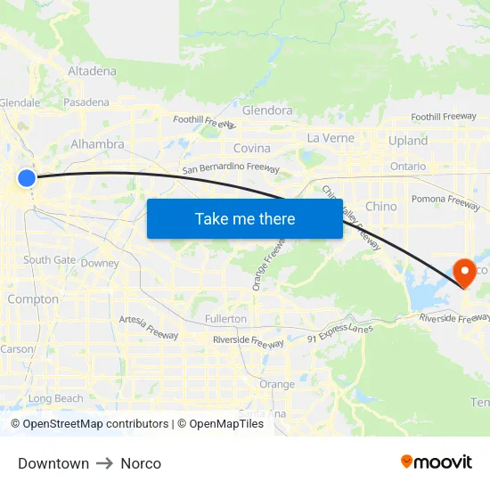 Downtown to Norco map