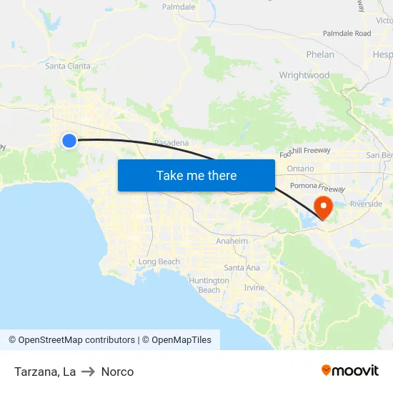Tarzana to Norco map