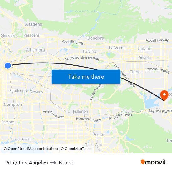 6th / Los Angeles to Norco map