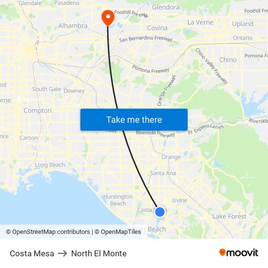 Costa Mesa to North El Monte map