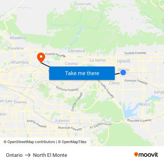 Ontario to North El Monte map