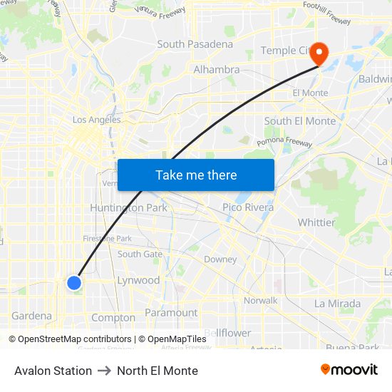 Avalon Station to North El Monte map