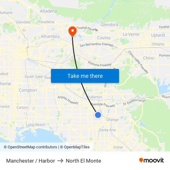 Manchester / Harbor to North El Monte map