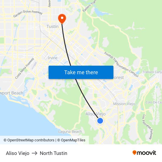 Aliso Viejo to North Tustin map