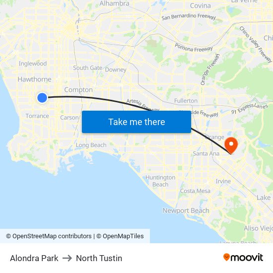 Alondra Park to North Tustin map