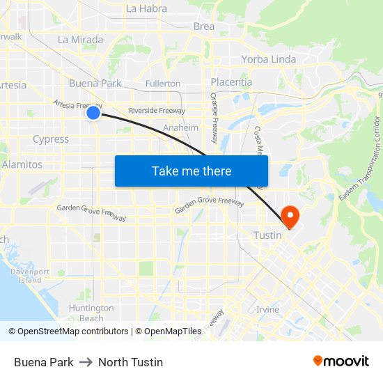 Buena Park to North Tustin map