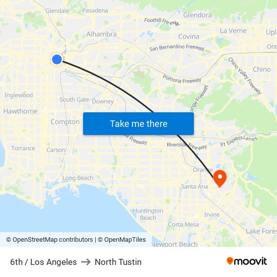 6th / Los Angeles to North Tustin map