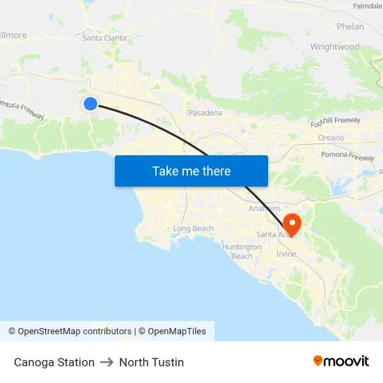 Canoga Station to North Tustin map