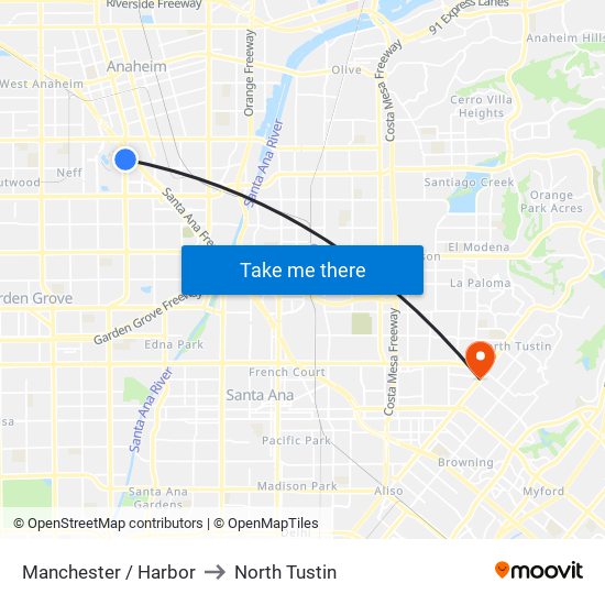 Manchester / Harbor to North Tustin map