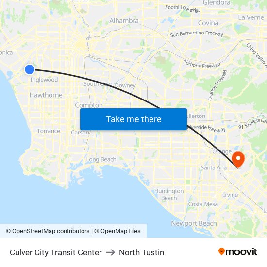 Culver City Transit Center to North Tustin map