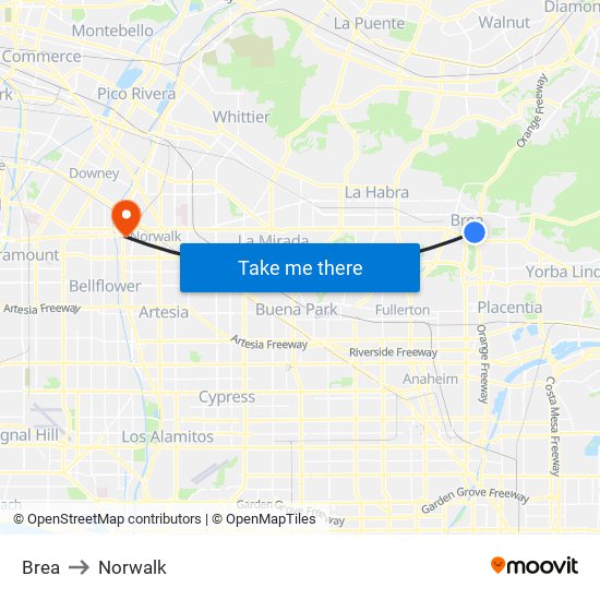 Brea to Norwalk map