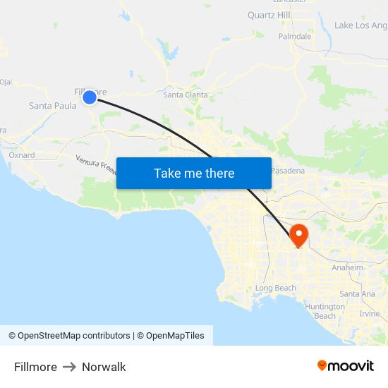 Fillmore to Norwalk map