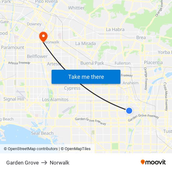 Garden Grove to Norwalk map