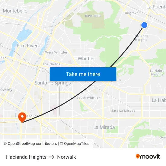 Hacienda Heights to Norwalk map
