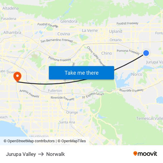 Jurupa Valley to Norwalk map
