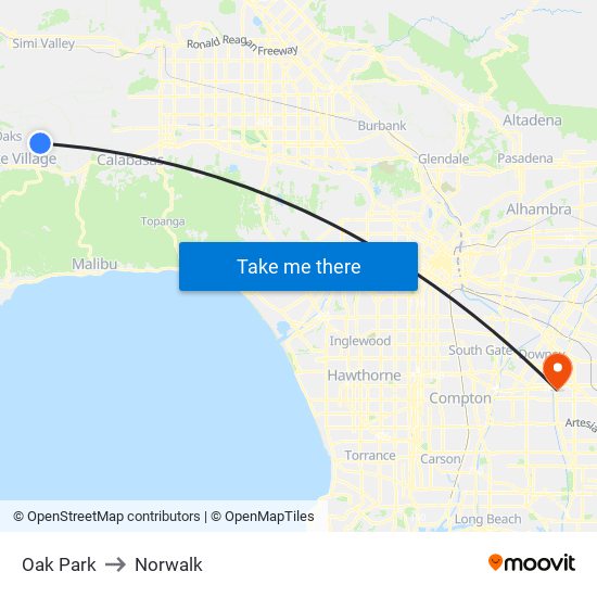 Oak Park to Norwalk map