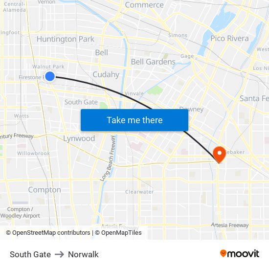 South Gate to Norwalk map