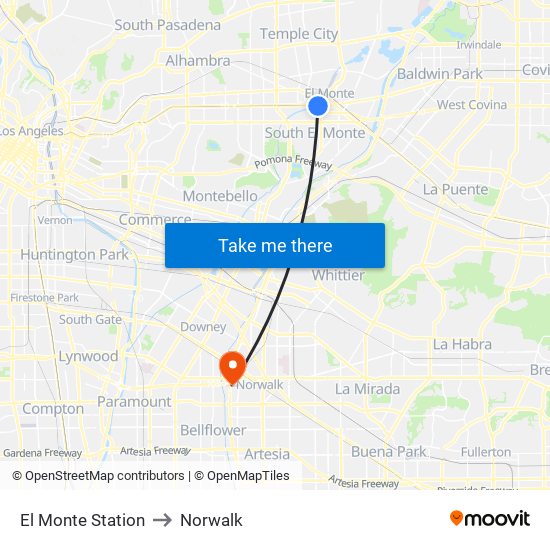 El Monte Station to Norwalk map