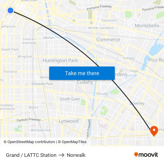 Grand / LATTC Station to Norwalk map