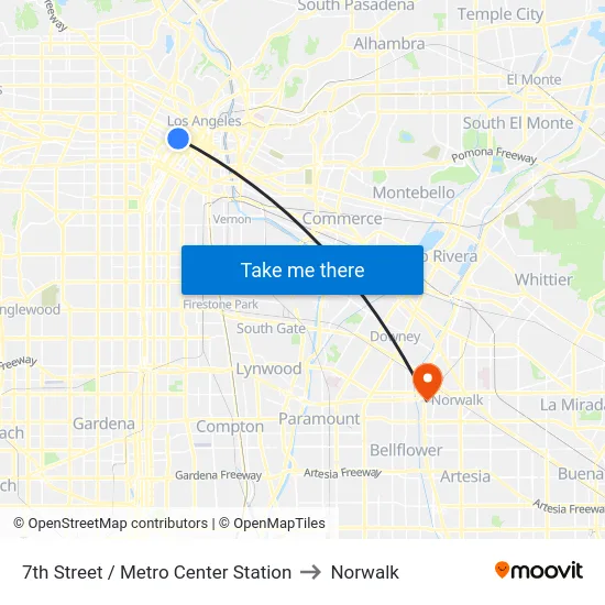 7th Street / Metro Center Station to Norwalk map