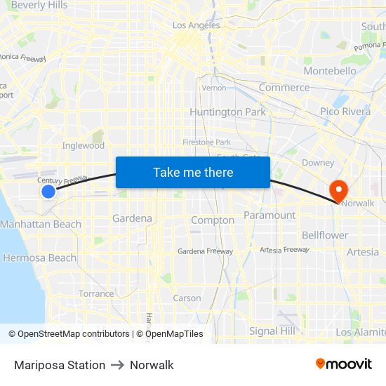 Mariposa Station to Norwalk map