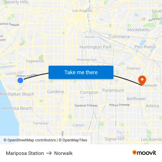 Mariposa Station to Norwalk map